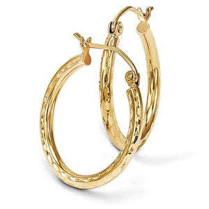 14K Yellow Gold Diamond Cut Hoop Earrings LE191