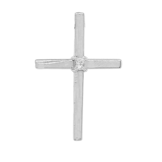 14K White Diamond Cross Pendant DIACROSS