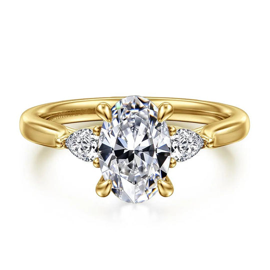 Gabriel & Co 14K Yellow Gold Three-Stone Lotus Diamond Engagement Ring ER16402O6Y44JJ