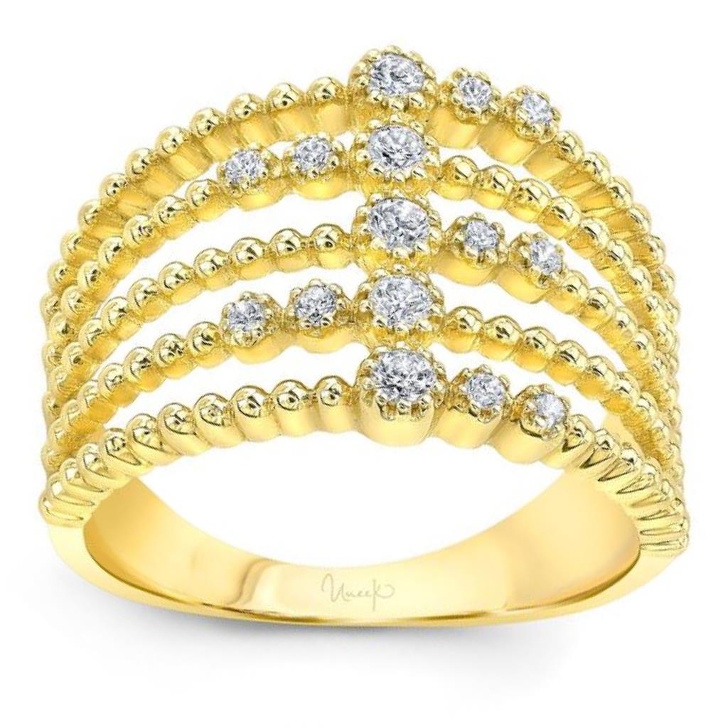 Uneek 14K Yellow Gold Beaded Multi-Row Diamond Ring LVBCX326Y