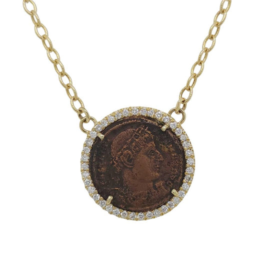 14K Yellow Diamond Accented Ancient Roman Constantine Coin Necklae NZ5493-6245A