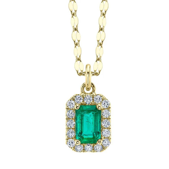 Shy Creation 14K Yellow Gold Diamond and Emerald Sparkle Chain Necklace LTD55001106