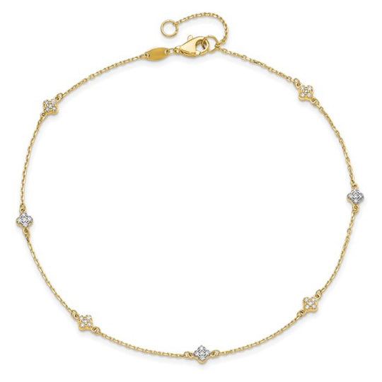 14K Yellow Gold CZ Flower Anklet LF1226-10