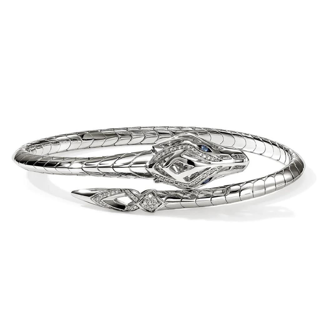 John Hardy Sterling Silver Naga Diamond & Blue Sapphire Flex Cuff CBP603682BSPDIXM