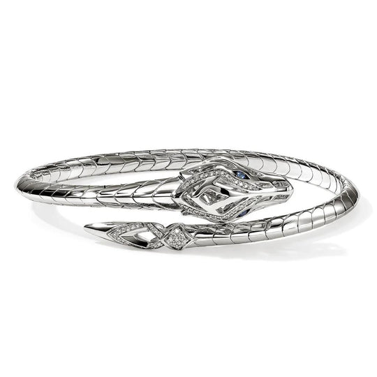 John Hardy Sterling Silver Naga Diamond & Blue Sapphire Flex Cuff CBP603682BSPDIXM