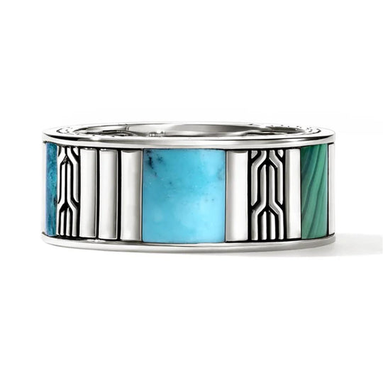 John Hardy Sterling Silver Turquoise, Malachite, and Chrysocolla Ring RMS988021TQMHX7