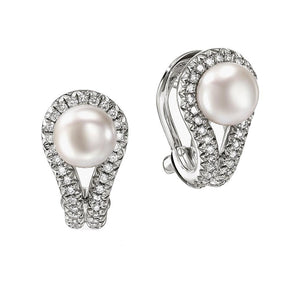 John Hardy Sterling Silver Surf Freshwater Pearl Diamond Earrings EBP895042DI