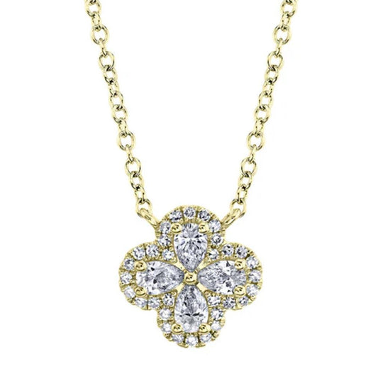 Shy Creation 14K Yellow Gold Diamond Clover Necklace SC55019421