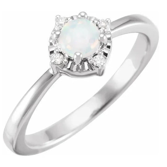 Sterling Silver Lab Grown White Opal Diamond Accented Ring 653715:139:P