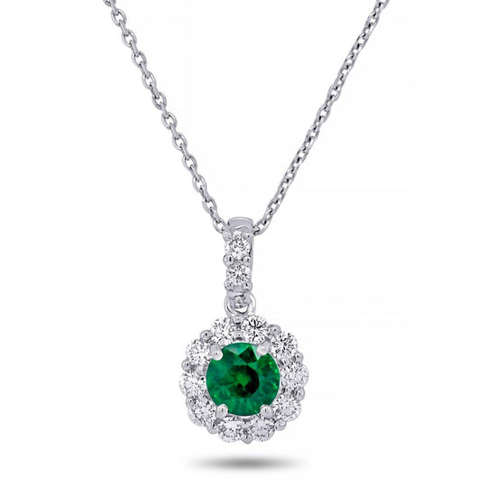Uneek 14K White Gold Emerald Diamond Halo Pendant Necklace LVN1953ERIW