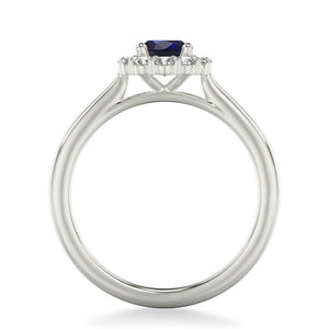 Frederick Goldman 14K White Gold Oval Blue Sapphire Diamond Halo Ring 31-V1041SEVW-E.00