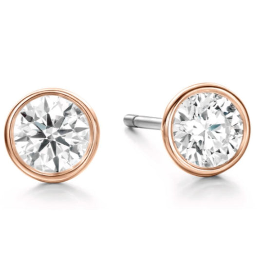 Hearts on Fire 18K Rose Gold Classic Bezel Diamond Stud Earrings HFECLABZ00338R