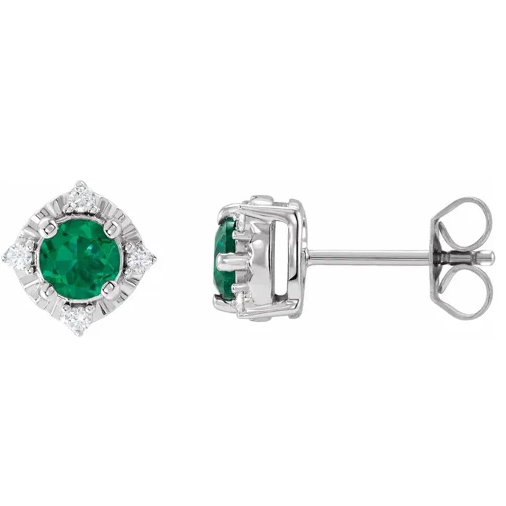 Sterling Silver Lab Grown Emerald Diamond Accented Stud 653713:119:P