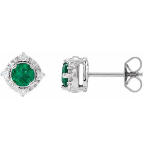 Sterling Silver Lab Grown Emerald Diamond Accented Studs 653713:119:P