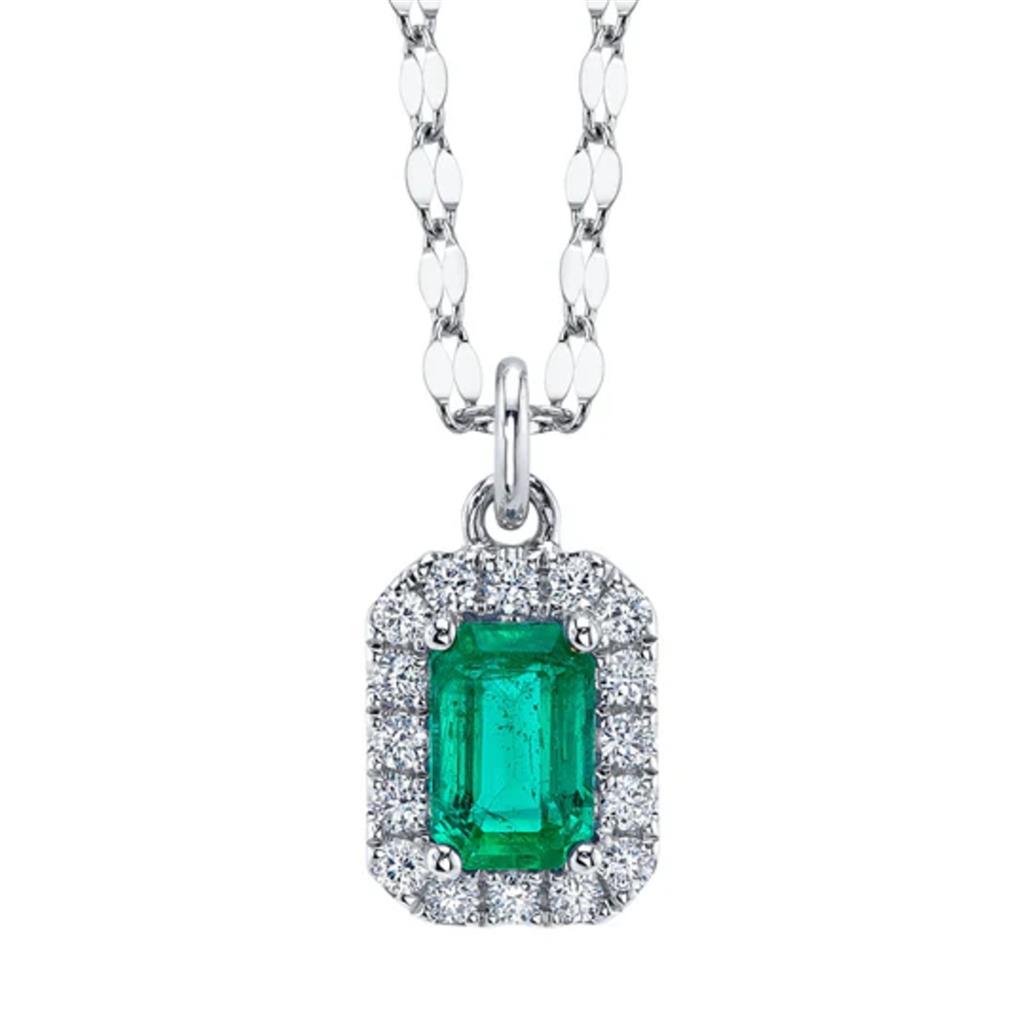 Shy Creation 14K White Gold Diamond and Emerald Sparkle Chain Necklace LTD55001105