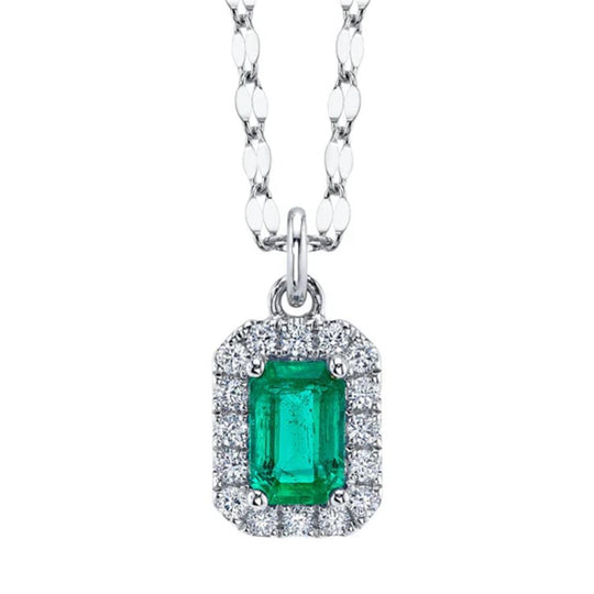 Shy Creation 14K White Gold Diamond and Emerald Sparkle Chain Necklace LTD55001105