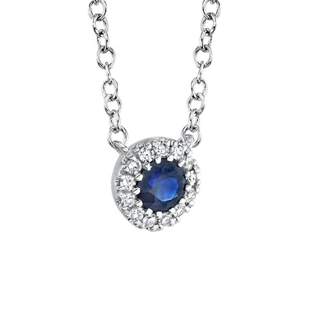 Shy Creation 14K White Gold Sapphire Diamond Necklace SC55002751