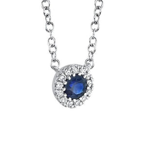 Shy Creation 14K White Gold Sapphire Diamond Necklace SC55002751