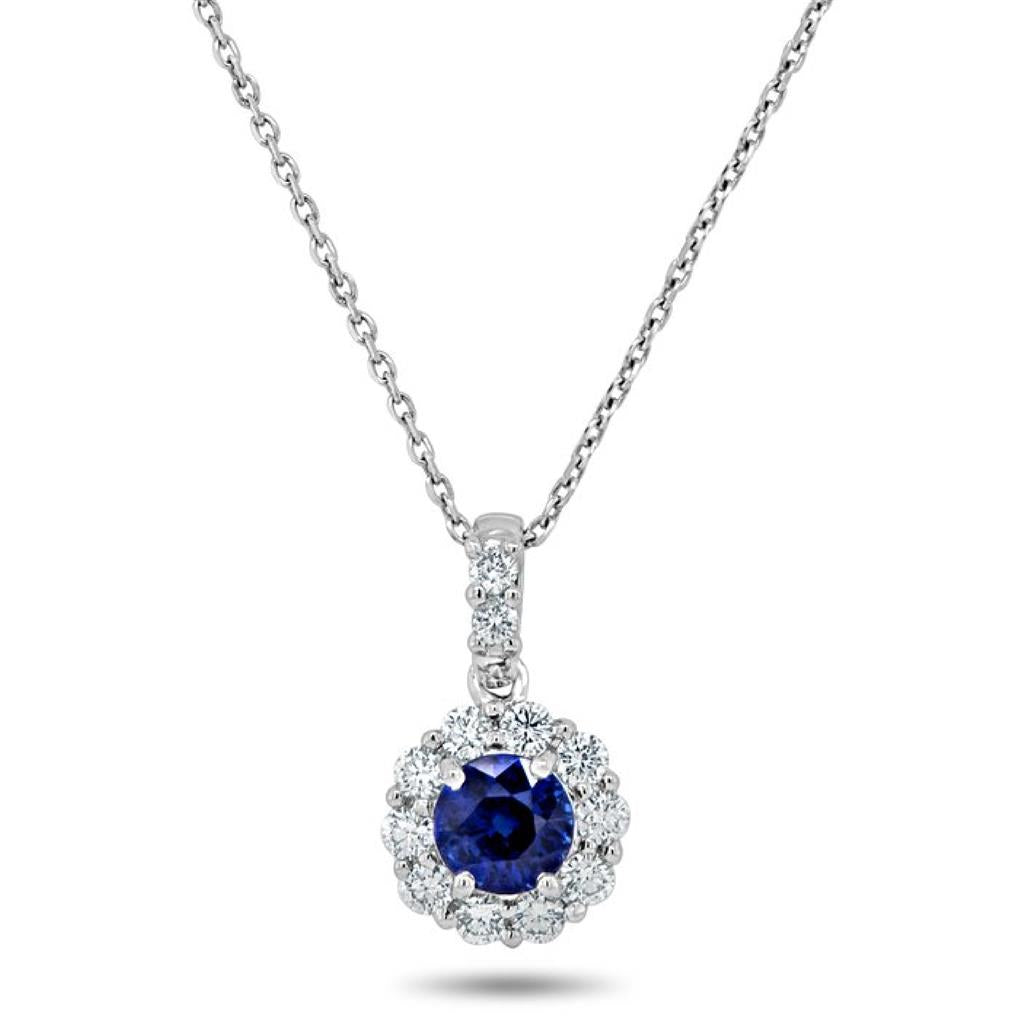 Uneek 14K White Gold Blue Sapphire Diamond Halo Pendant Necklace LVNMT1953SW