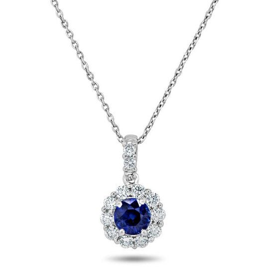 Uneek 14K White Gold Blue Sapphire Diamond Halo Pendant Necklace LVNMT1953SW