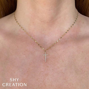 Shy 14KW Diamond Cross Necklace SC55026065