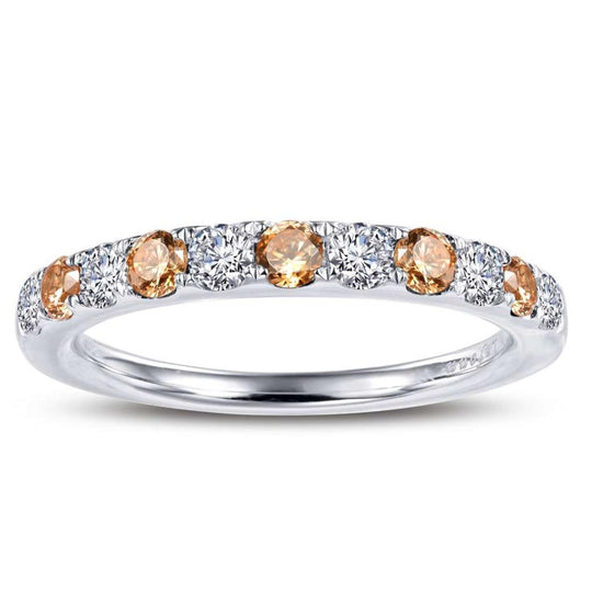 Lafonn sterling Silver Platinum Plated Alternating Simulated Yellow Topaz Simulated Diamond Band BR004YTP07