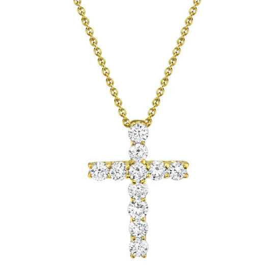 Shy Creation 14K Yellow Gold Diamond Cross Necklace SC37215658