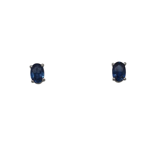 14K White Oval Blue Sapphire Diamond Accented Studs 20643S-14W