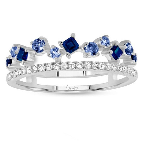 Uneek 14K White Gold Diamond and Blue Sapphire Double Row Ring LVBAD302WBS