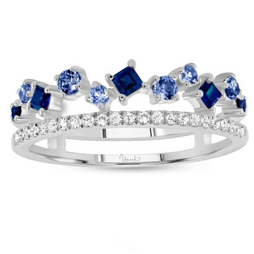 Uneek 14K White Gold Diamond and Blue Sapphire Double Row Ring LVBAD302WBS