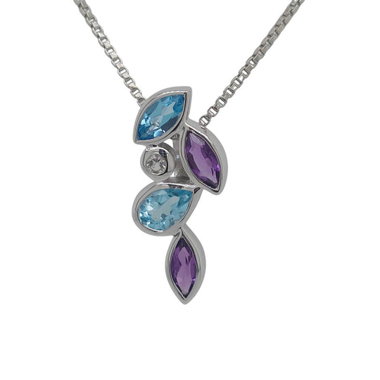 Joryel Vera Sterling Silver Multi Gemstone Floral Pendant P3843AMBTWT