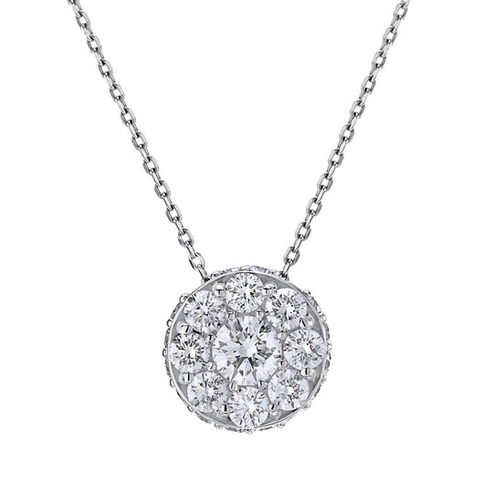 CW Signature 18K White Gold Large Cluster Diamond Pendant P0328