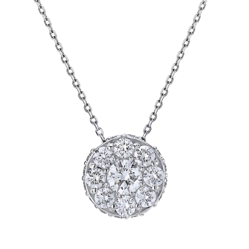 CW Signature 18K Whtie Gold Medium Cluster Diamond Pendant PO327