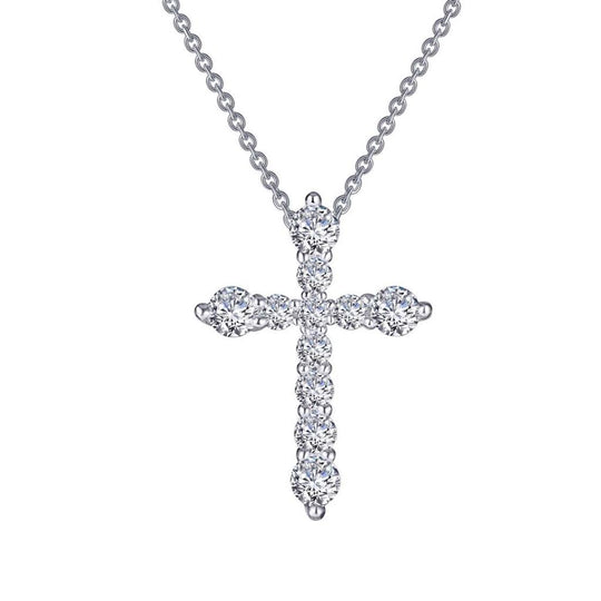 Lafonn Sterling Silver Platinum Plated Graduated Simulated Diamond Cross Necklace P0207CLP18