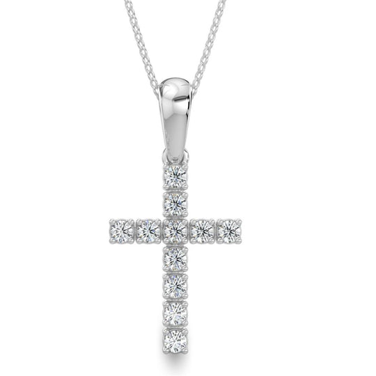 14K White Gold Small Diamond Cross Necklace M13P2667F0914
