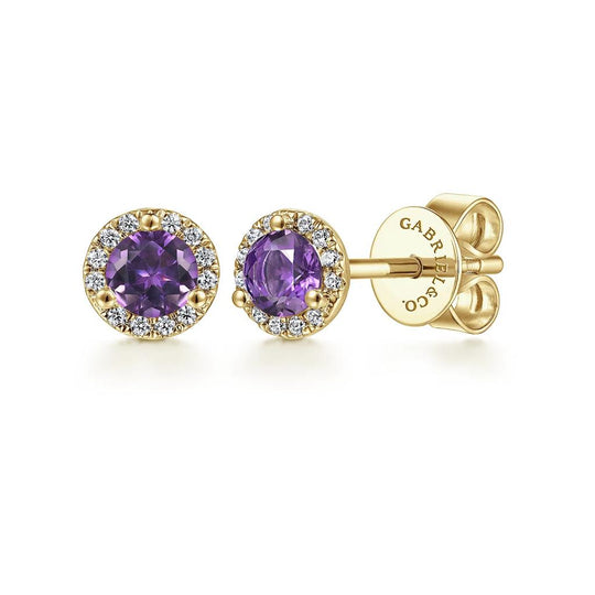 Gabriel & Co 14K Yellow Gold Amethyst and Diamond Stud Earrings EG12372Y45AM
