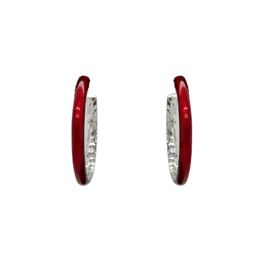 Soho Sterling Silver Red Enamel Hoop Earrings AE006GRANATO