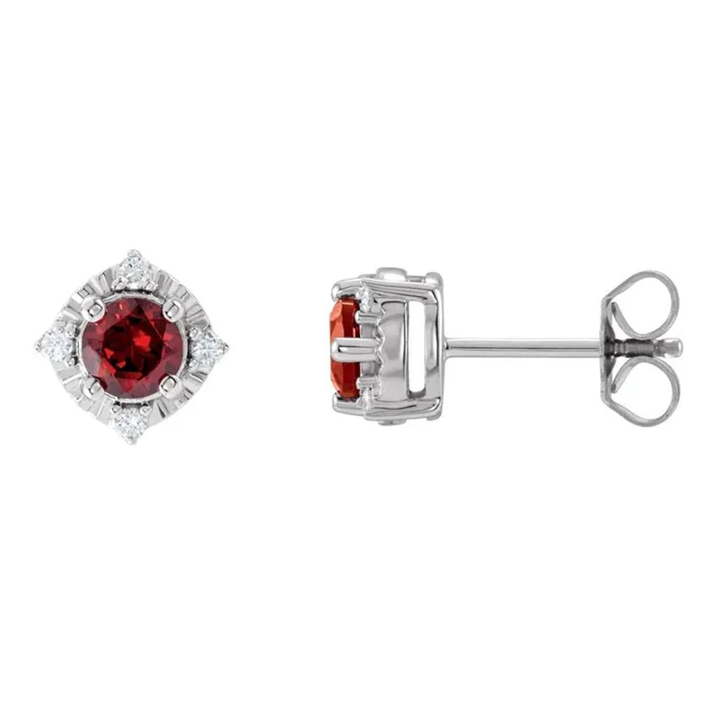 Sterling Silver Garnet Diamond Accented Studs 653713:103:P