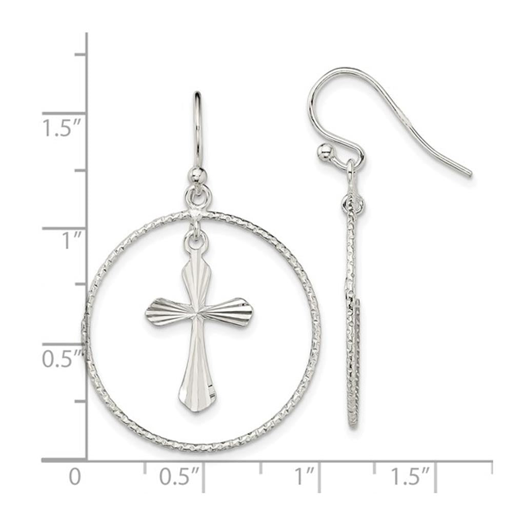 Sterling Silver Cross Circle Dangle Earrings QE13510