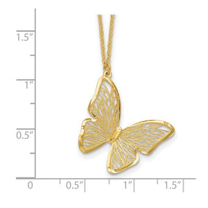 14K Yellow Diamond Cut Texture Butterfly Necklace LF1861-18