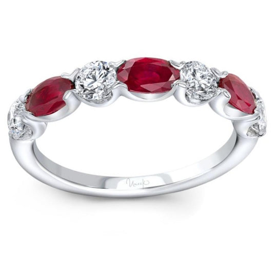 Uneek 18K White Gold Alternating Oval Ruby & Round Diamond Ring RB5184RU