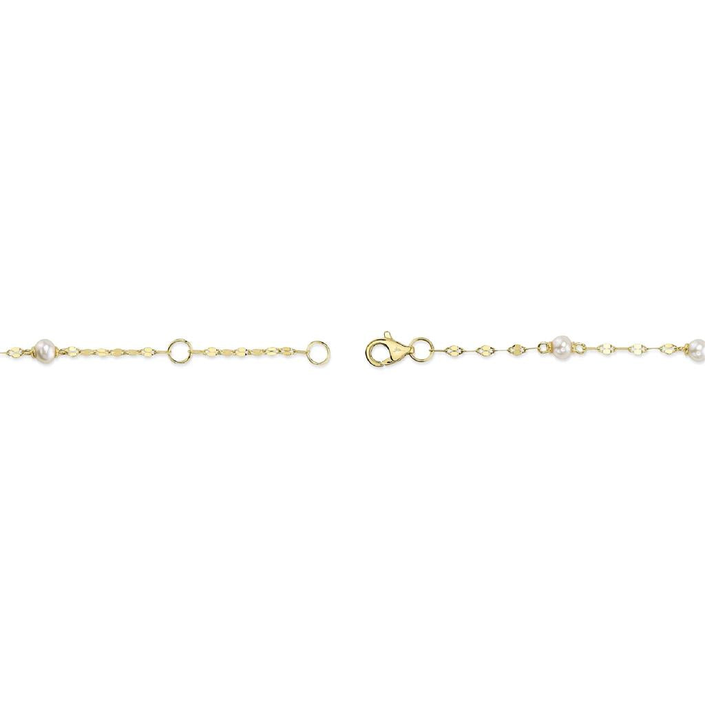 Shy Creation 14K Yellow Gold Cultured Pearl Sparkle Chain Bracelet SC55029215