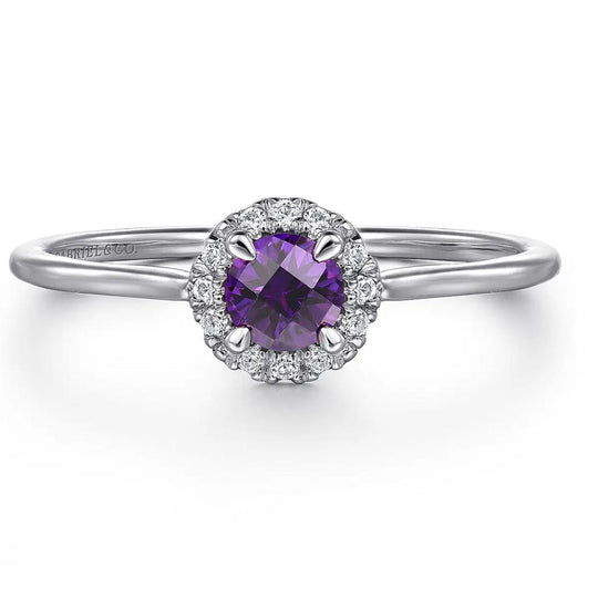 Gabriel & Co 14K White Gold Classic Amethyst and Diamond Halo Ring LR51264W45AM