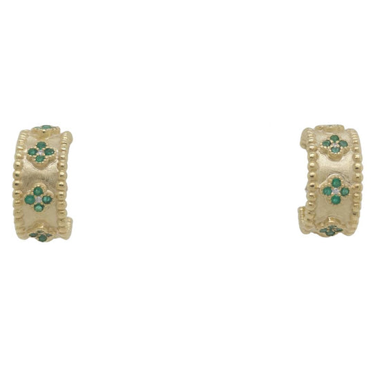 Raymond Mazza 14K Yellow Gold Emerald Clover Diamond Accented Higgie Earrings EZ7457