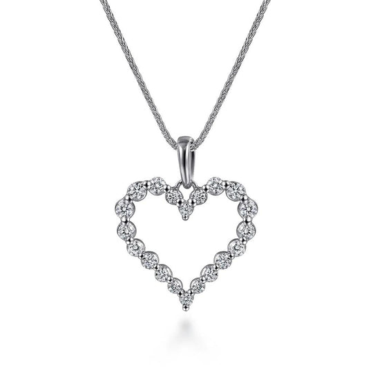 Gabriel & Co 14K White Gold Open Heart Diamond Necklace NK1844W45JJ