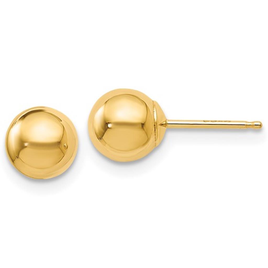 14K Yellow Gold 6mm Ball Stud Earrings 17Z