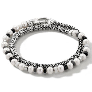 Sterling Silver Colorblock Pearl Double Wrap Bracelet BUS9011061BONHEXUM