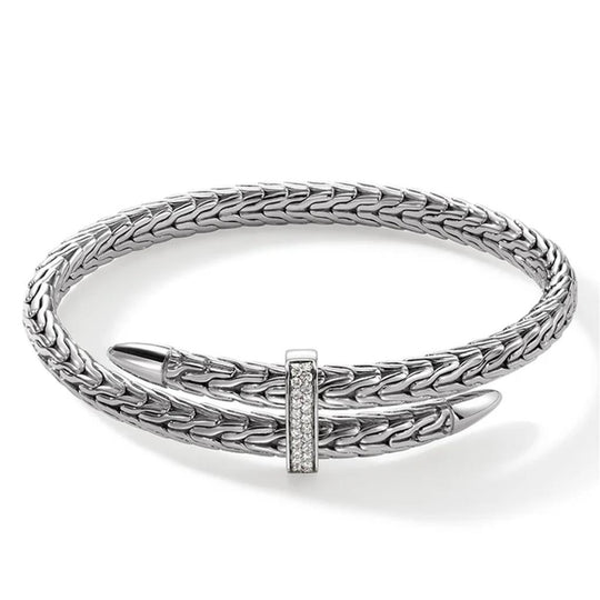 John Hardy Sterling Silver Diamond Spear Flex Cuff CBP9011072DIXM
