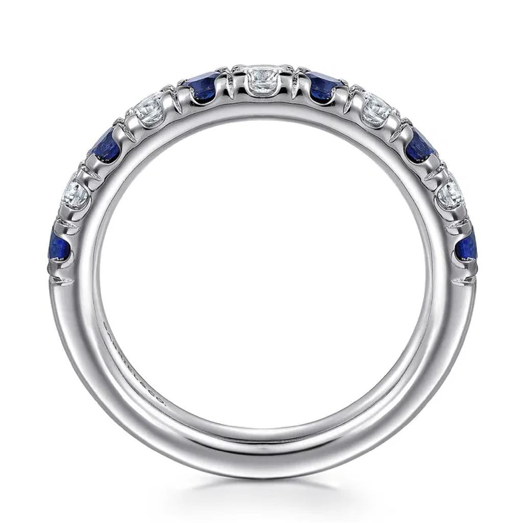 Gabriel & Co 14K White Gold 11 Stone Diamond and Blue Sapphire Band AN14192W44SA