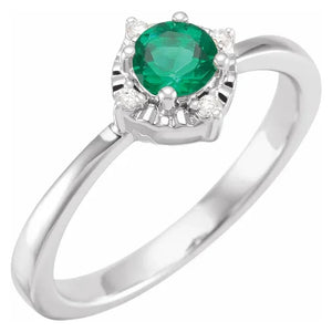 Sterling Silver Lab Grown Emerald Diamond Accented Ring 653715:119:P